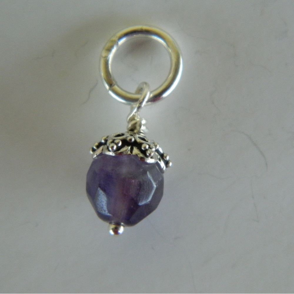 Solid 925 Sterling Silver Amethyst Dangle Charm - image 1